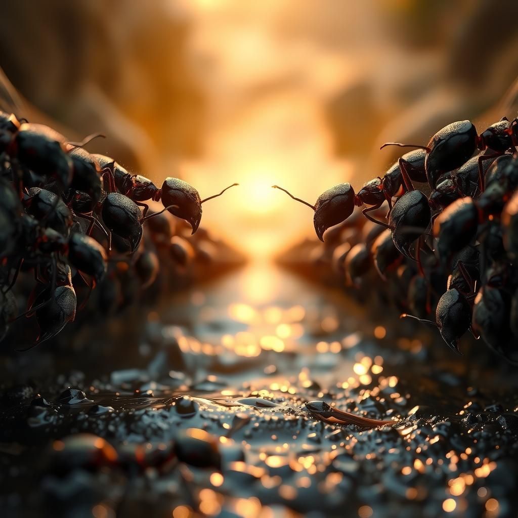 Ants Constructing Bridge: Hyperrealistic Macro Perspective