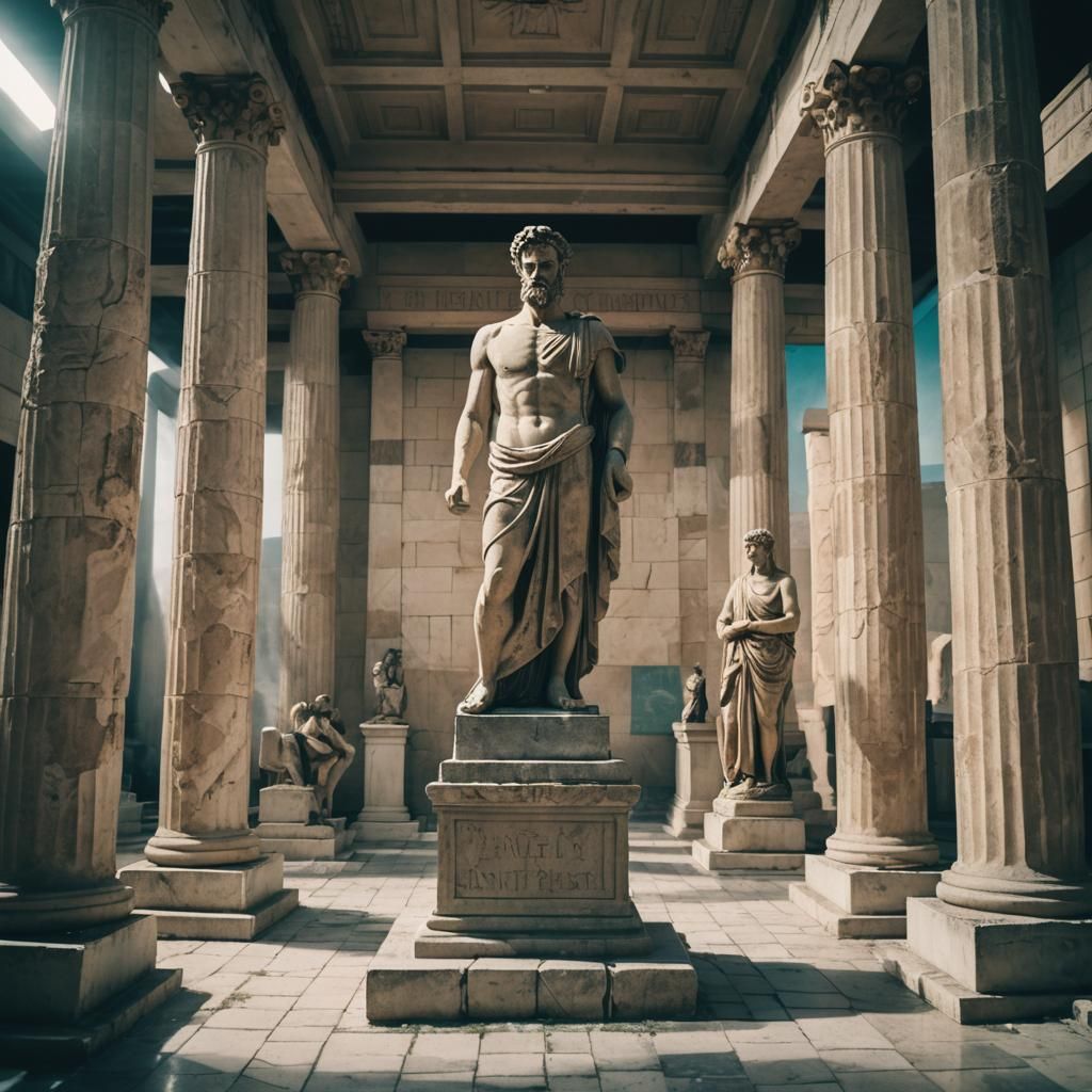 Vaporwave Ancient Greek Room with Statue