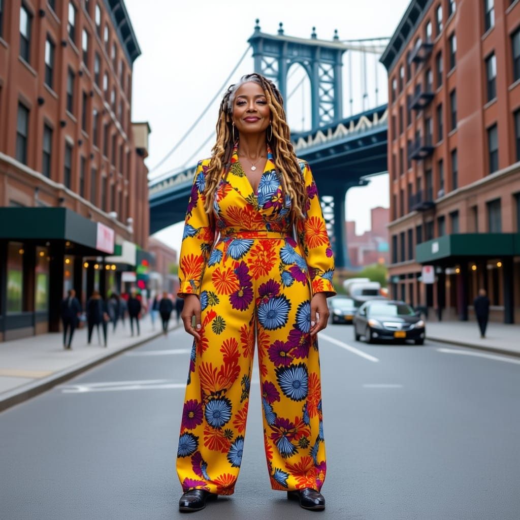 Black Woman with Honey Blonde Dreadlocks on NYC Street