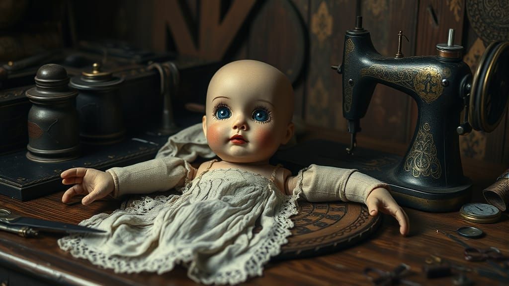 Mysterious Rag Doll Assembly in a Dark, Atmospheric Study