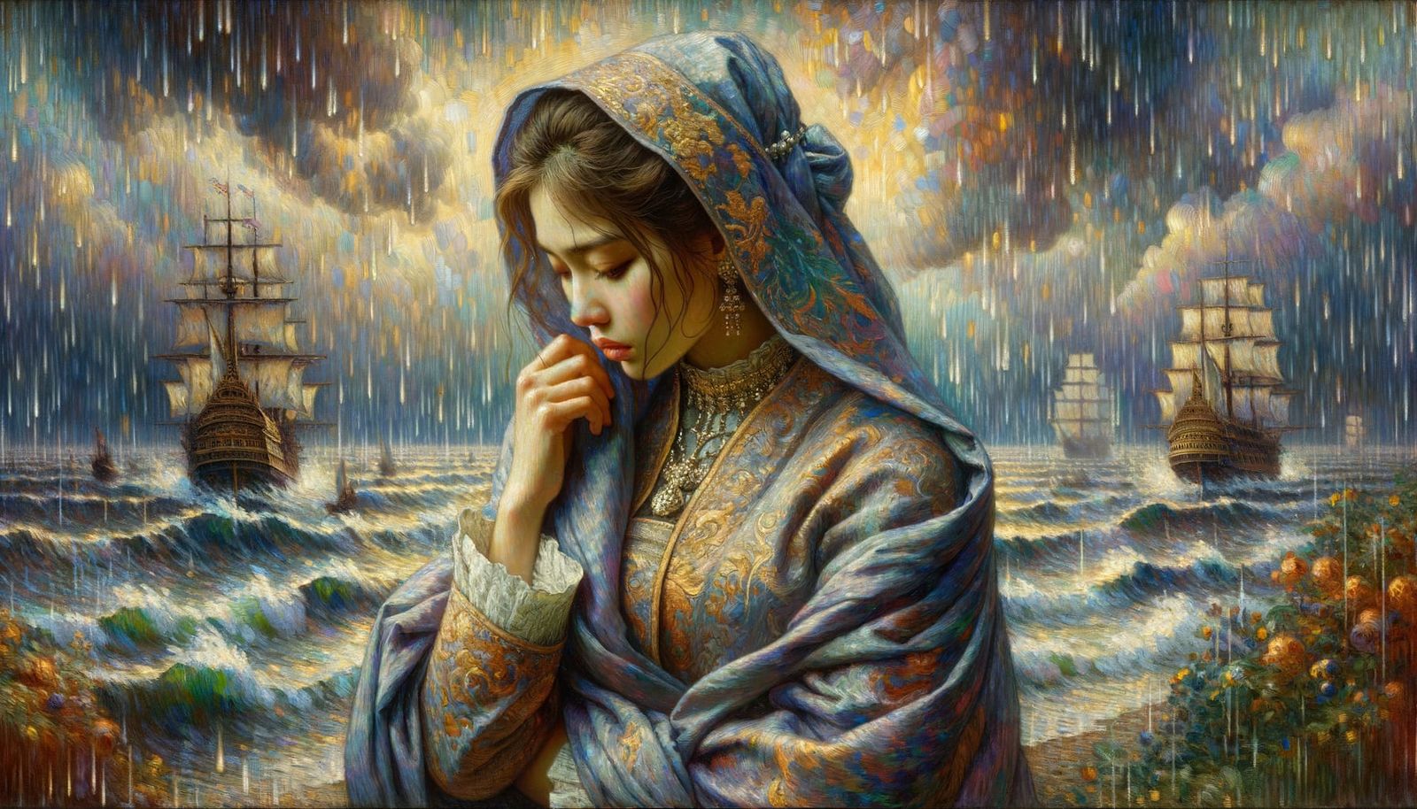 Sorrowful Thai Woman in Post-Impressionist Style