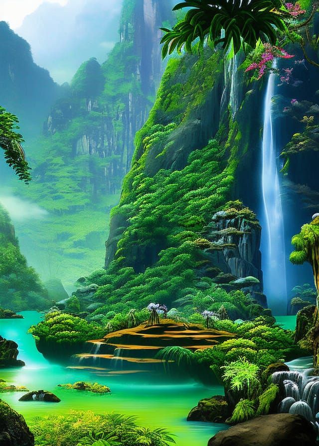 Bioluminescent Pandora Landscape with Exotic Flora and Fauna