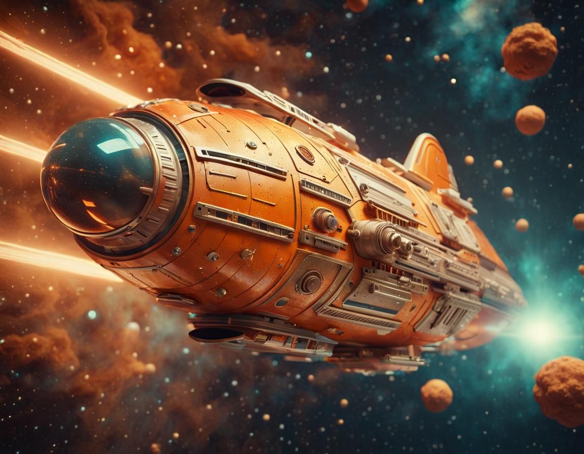 Seventies Style Spaceship Pleasure Yacht in Deep Space