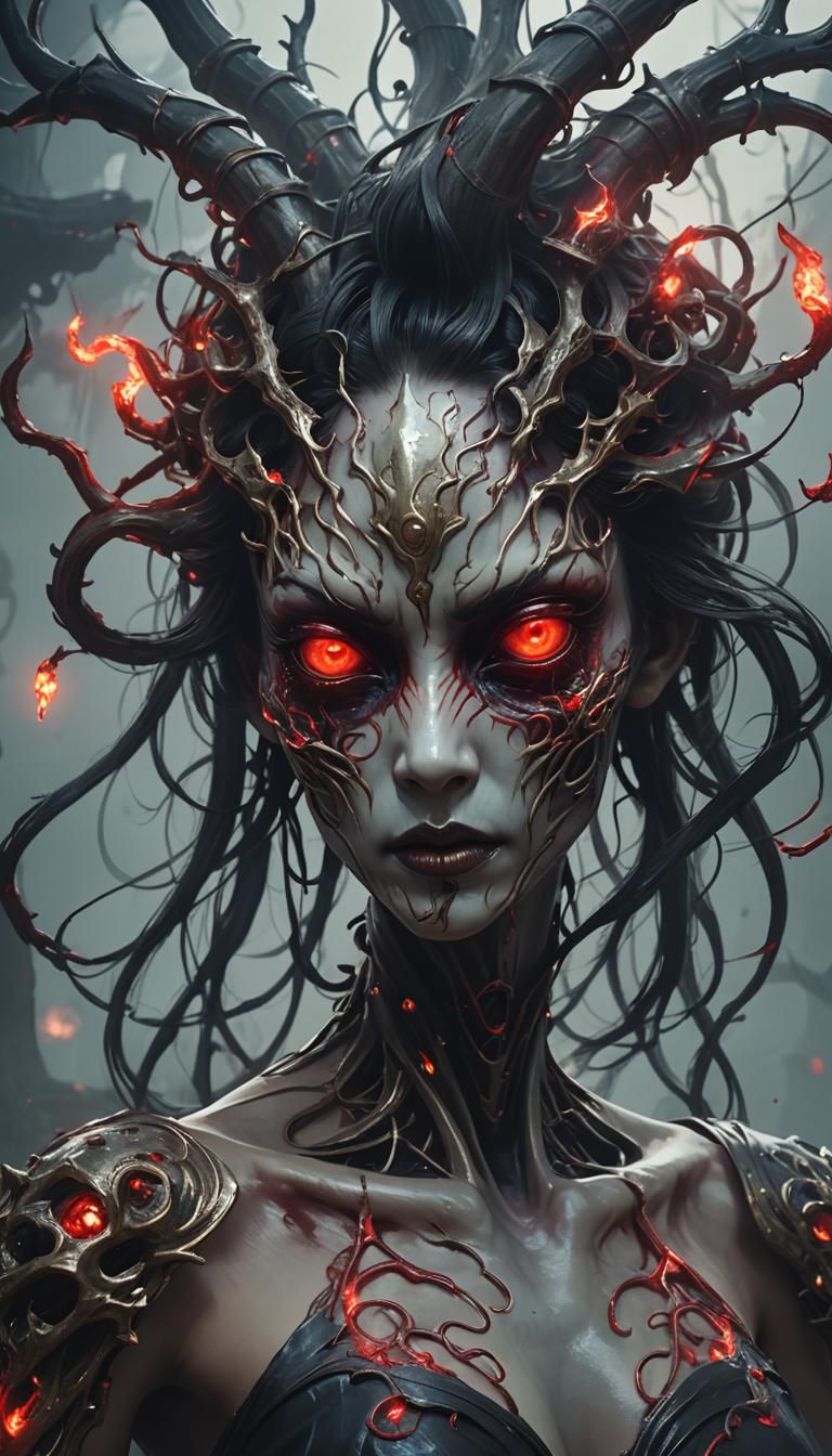 Menacing Siren Head in Japanese Dark Fantasy Style