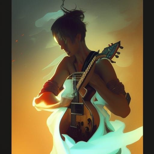 Demonic Guitar Portrait in Hyperdetailed Style