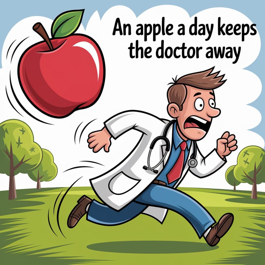 A Playful Apple Chases a Terrified Doctor in a Sunny Park