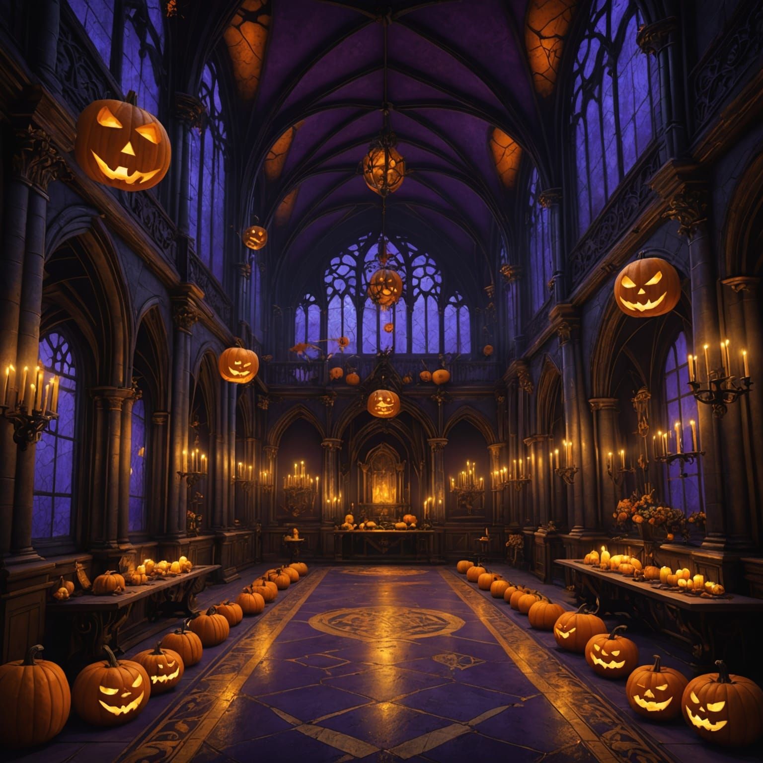 Halloween Party in Gothic Hall: Dark Fantasy Art