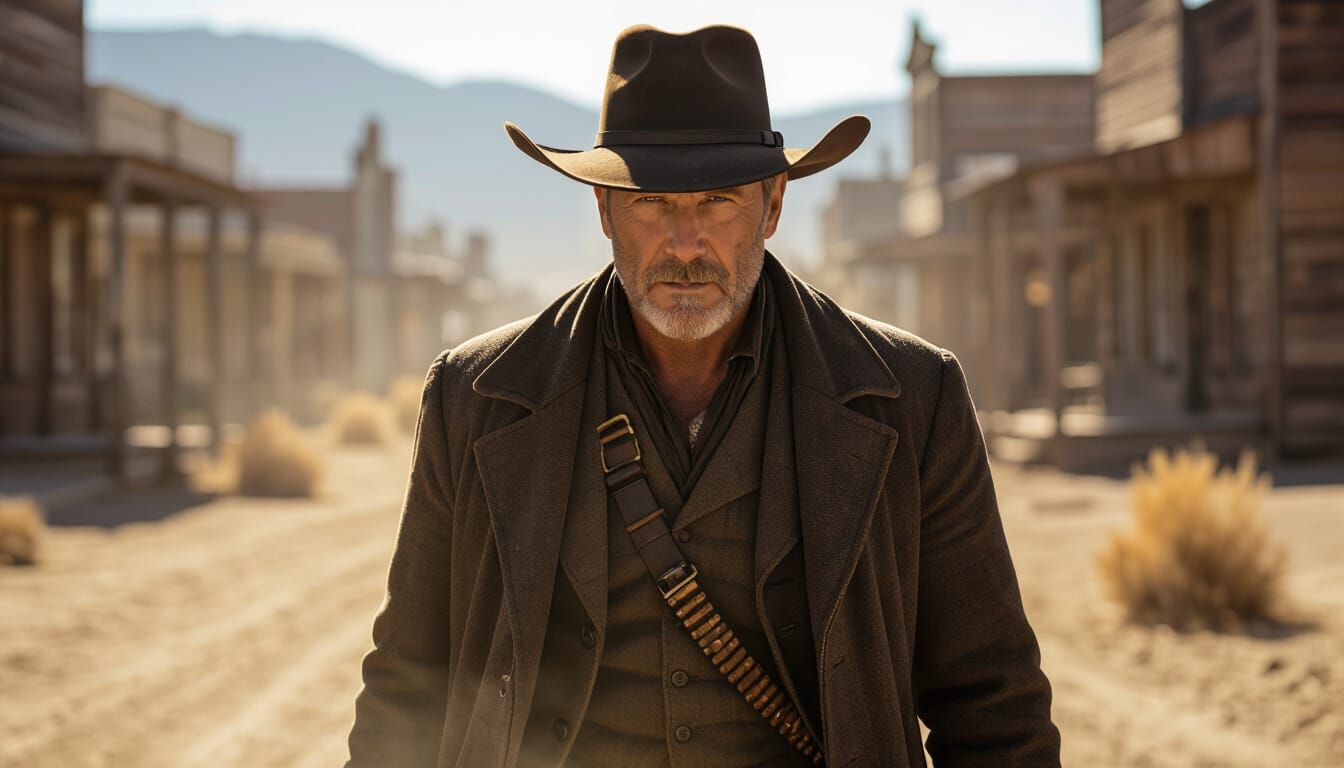 Weathered Gunslinger in Abandoned Western Town