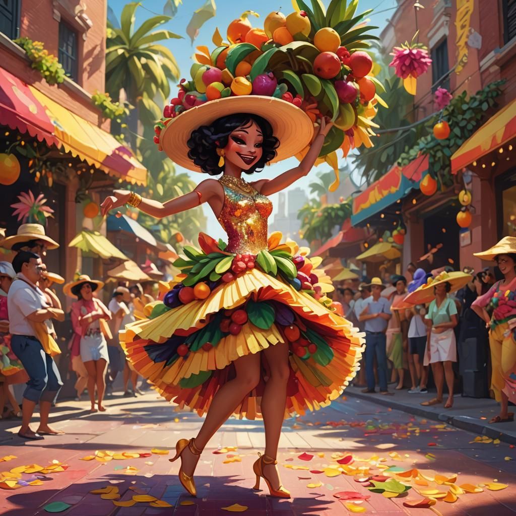 Chi Chi Dancer with Fruit Hat, Pixar-Inspired 3D Art