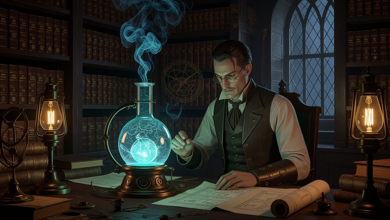 Steampunk Alchemist's Workshop in Victorian Study
