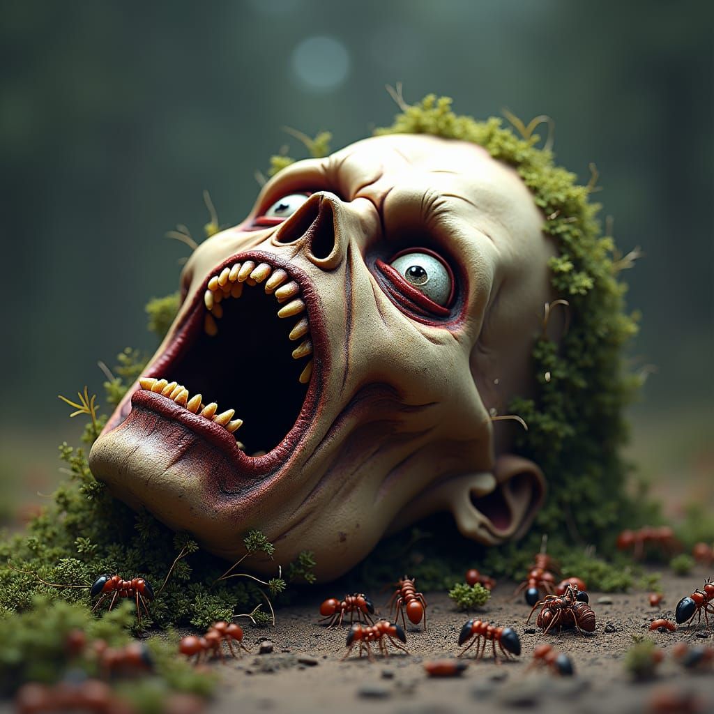 Zombie Head Anthill in Grotesque Fantasy Art Style