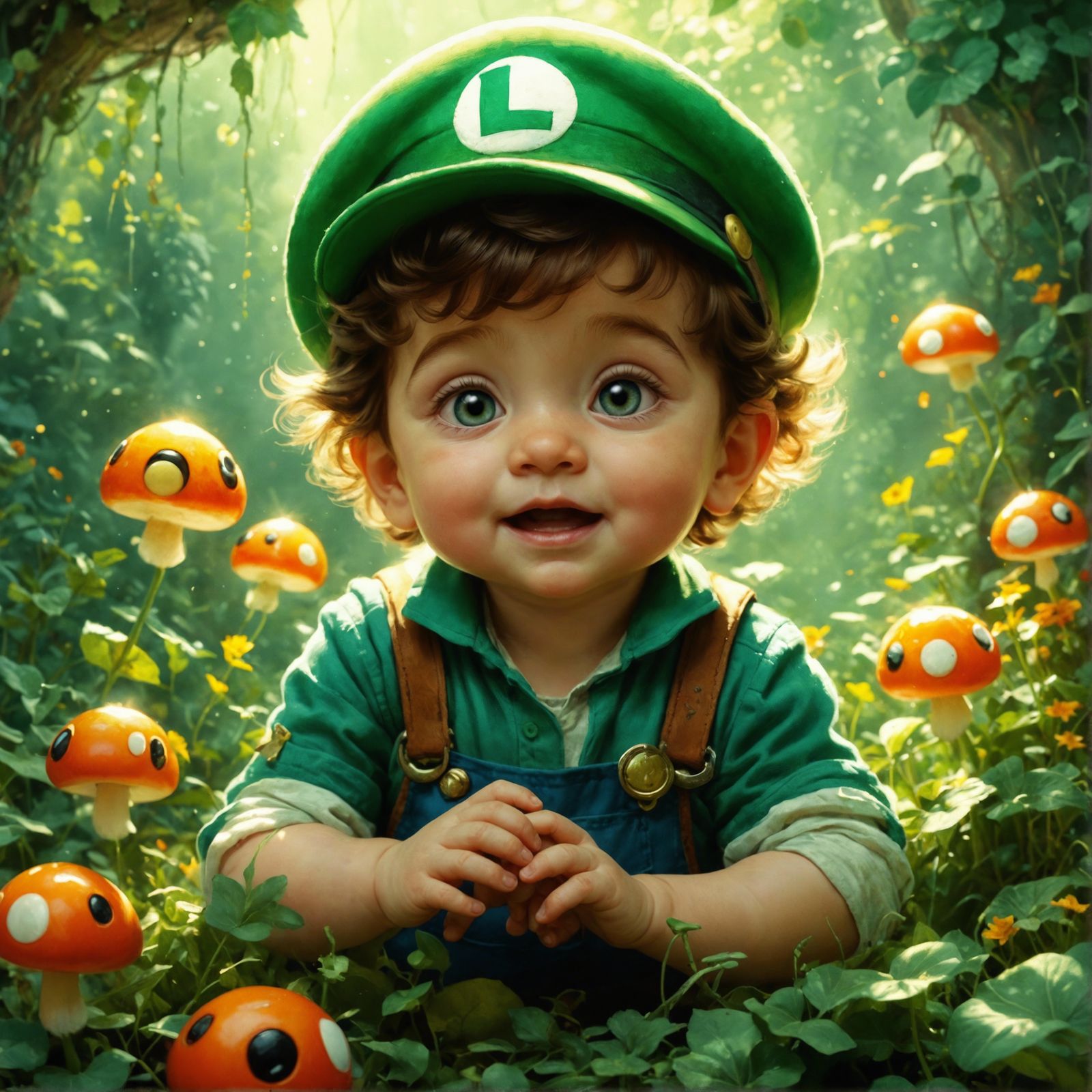 Adorable Baby Luigi in Romantic Watercolor Style