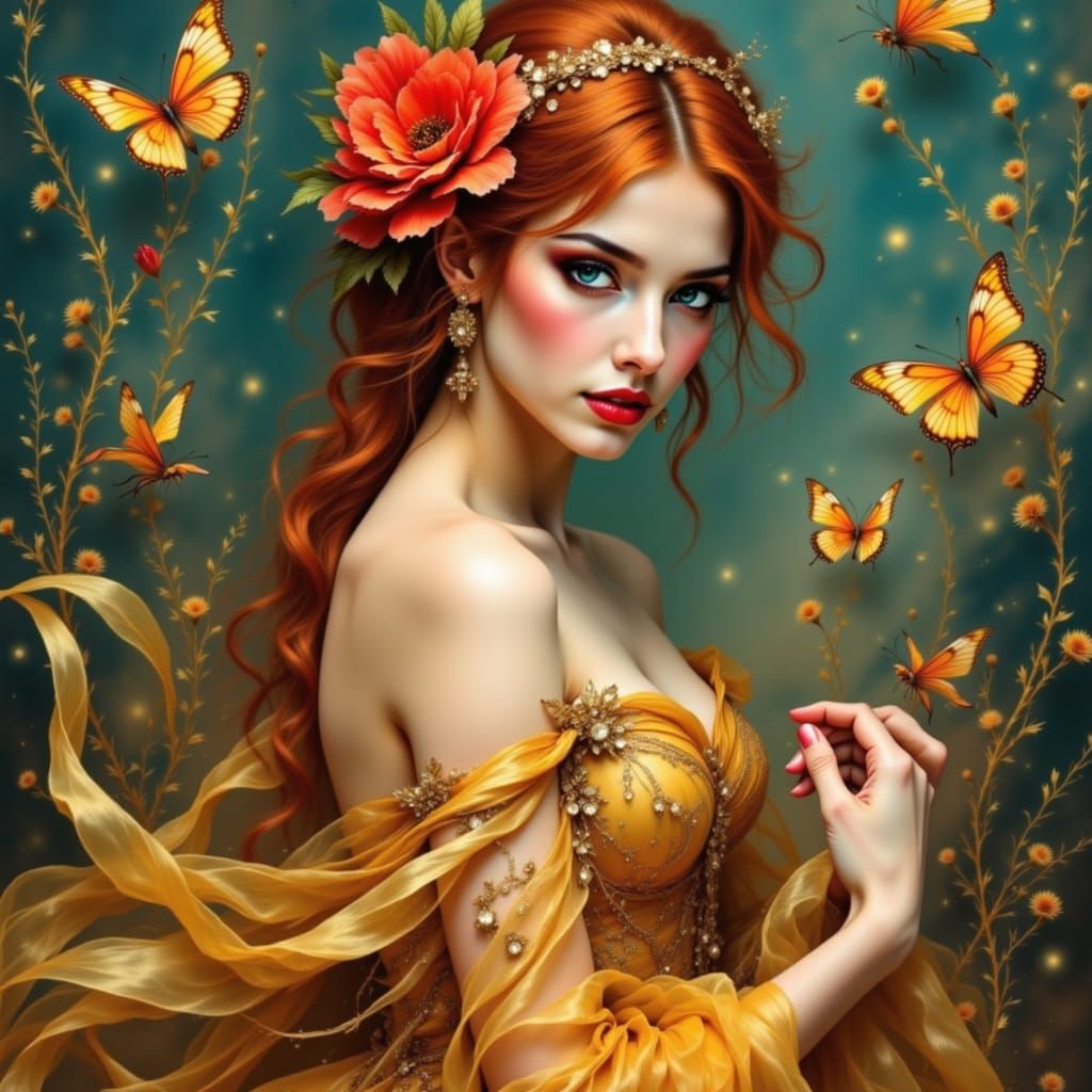 Rococo Beauty Adorned in Golden Splendor