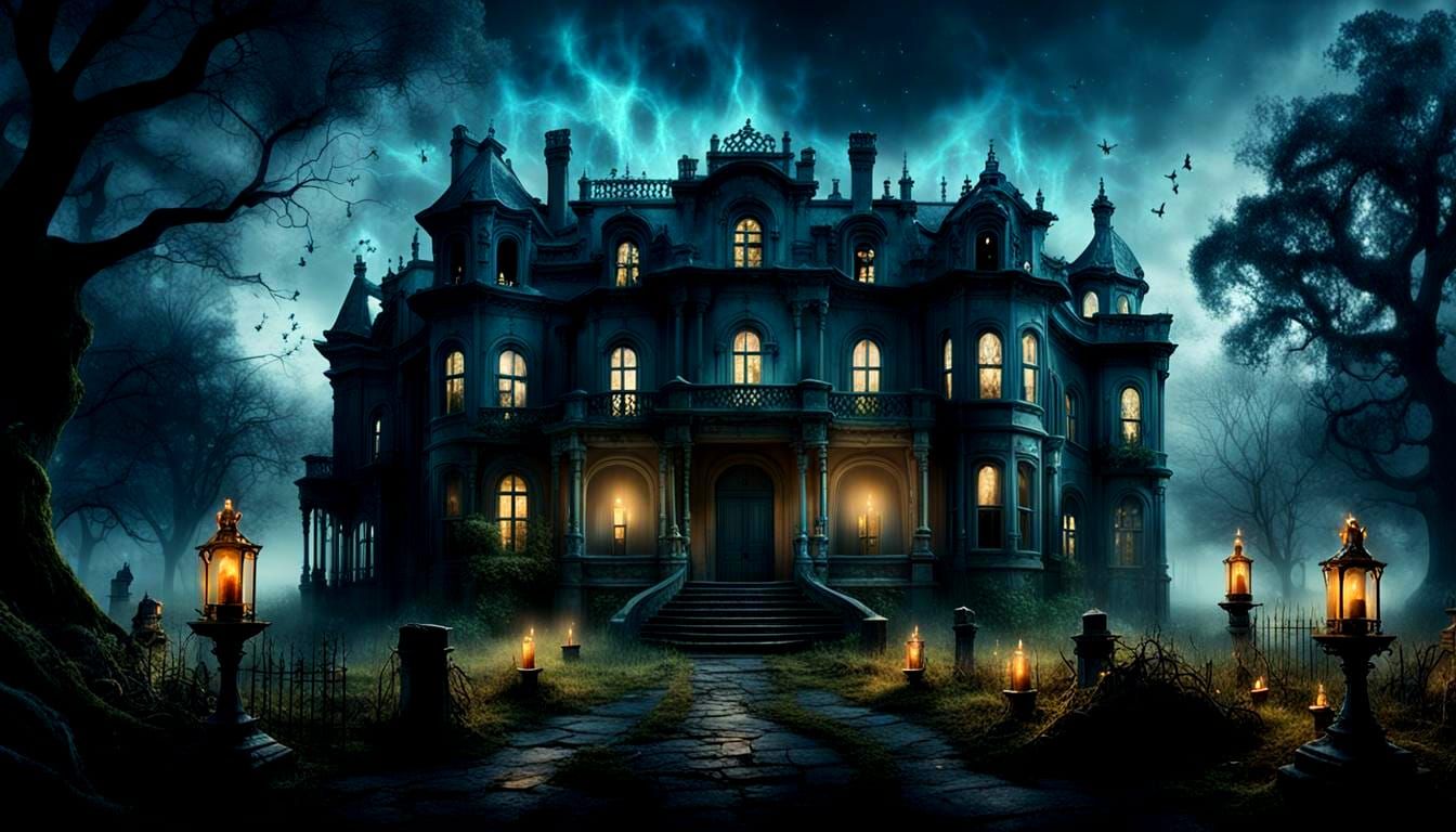 Eerie Haunted Mansion with Ghostly Apparitions