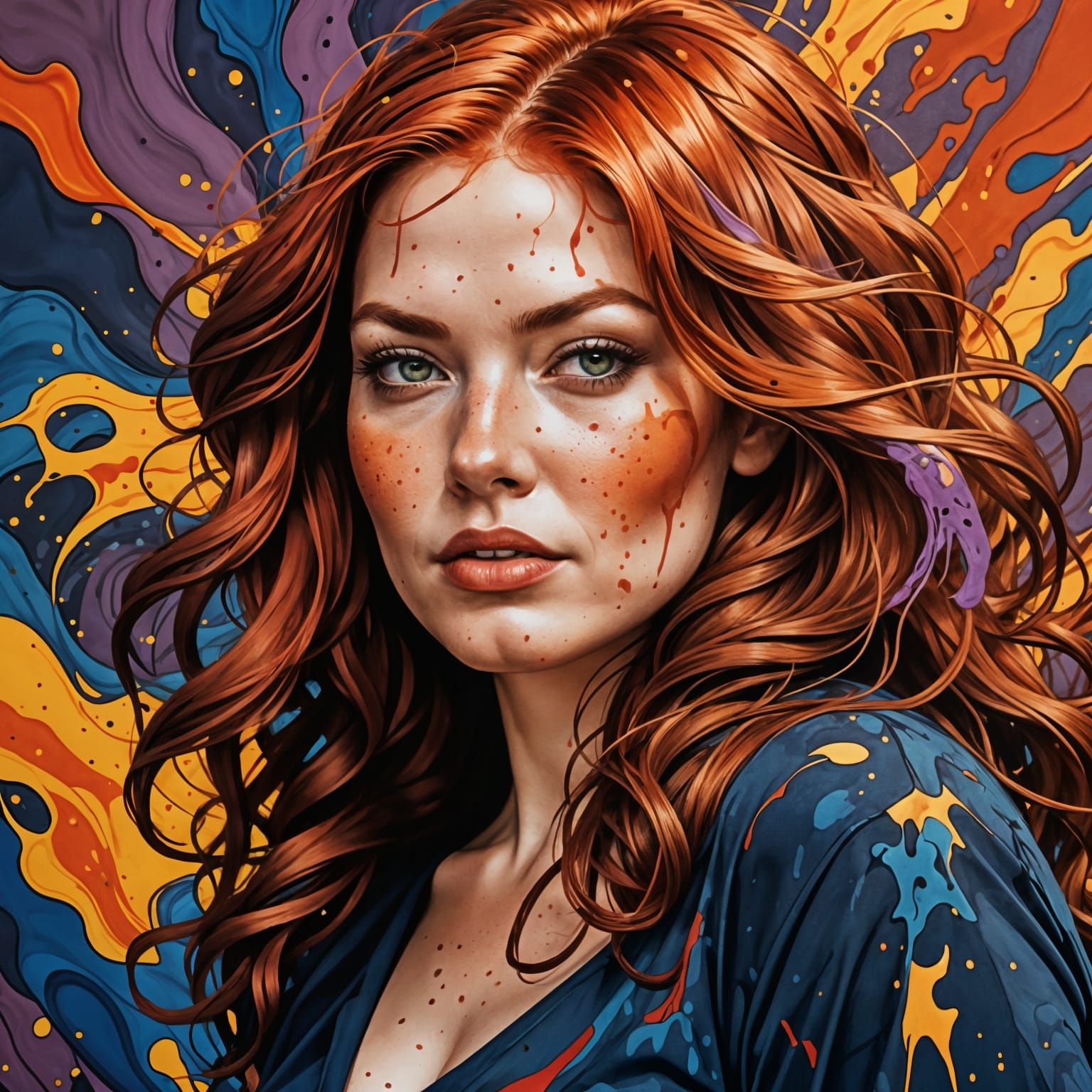 Fiery Redhead in Windswept Abstraction