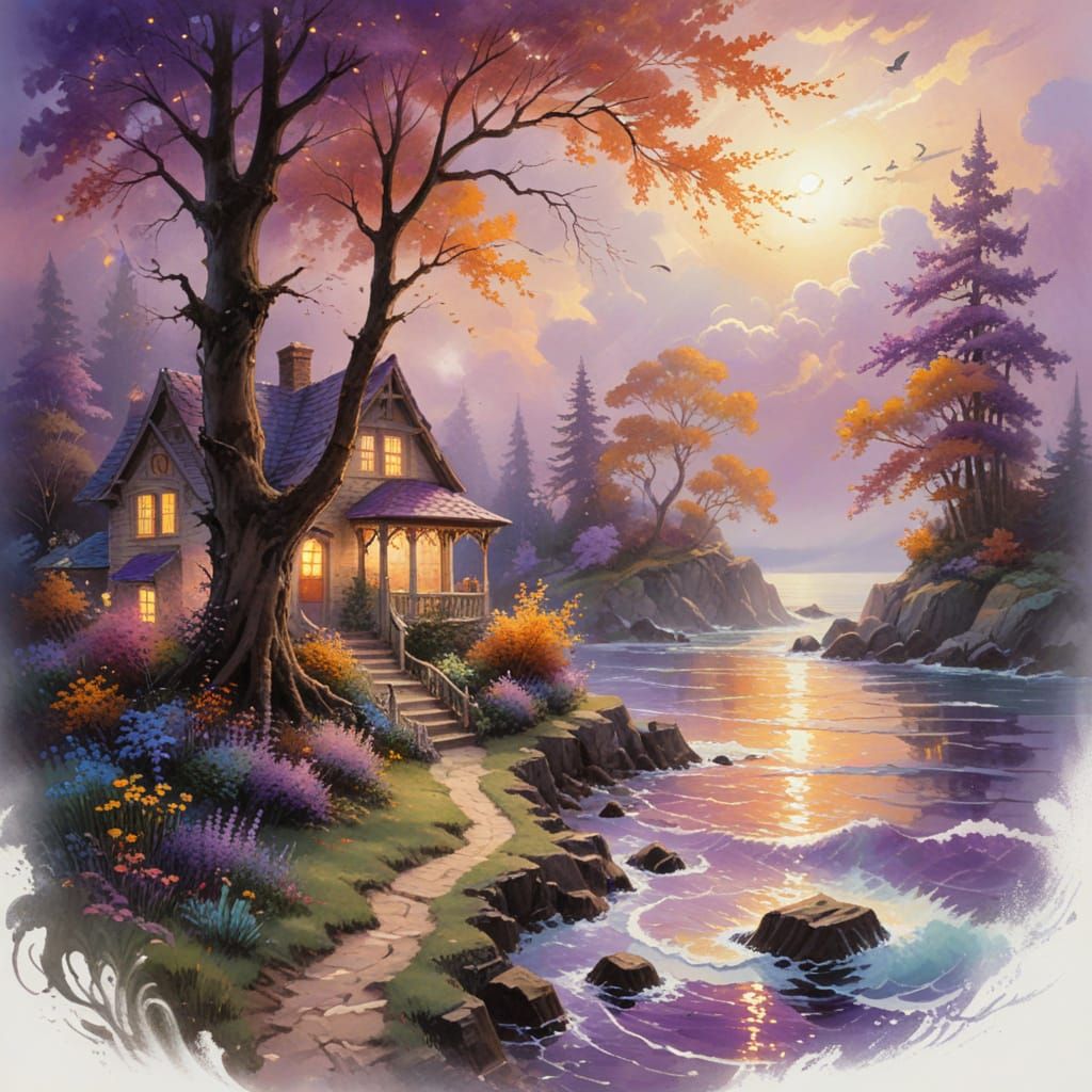 Twilight House by the Sea