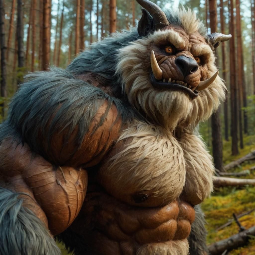 Watercolor Bugbear Strolling Through Forest