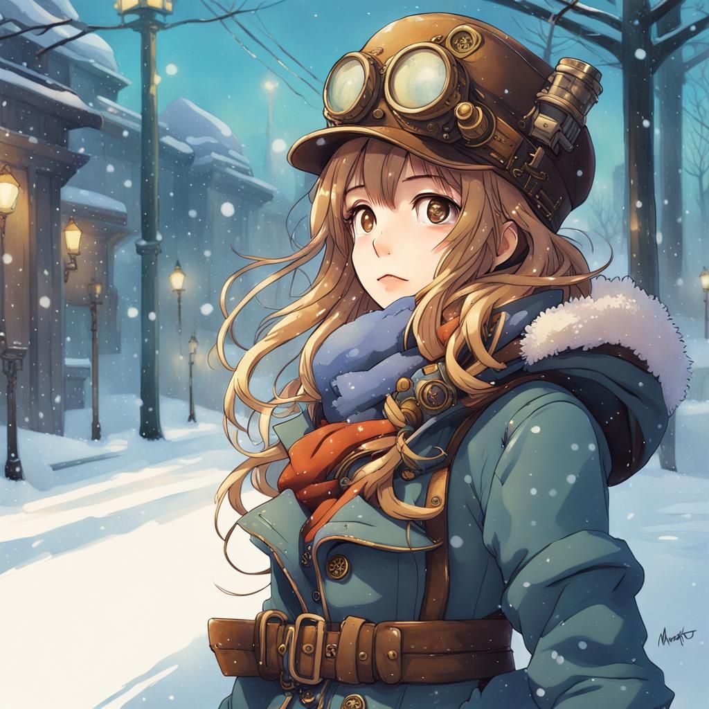 Steampunk Girl in Winter: Anime Key Visual