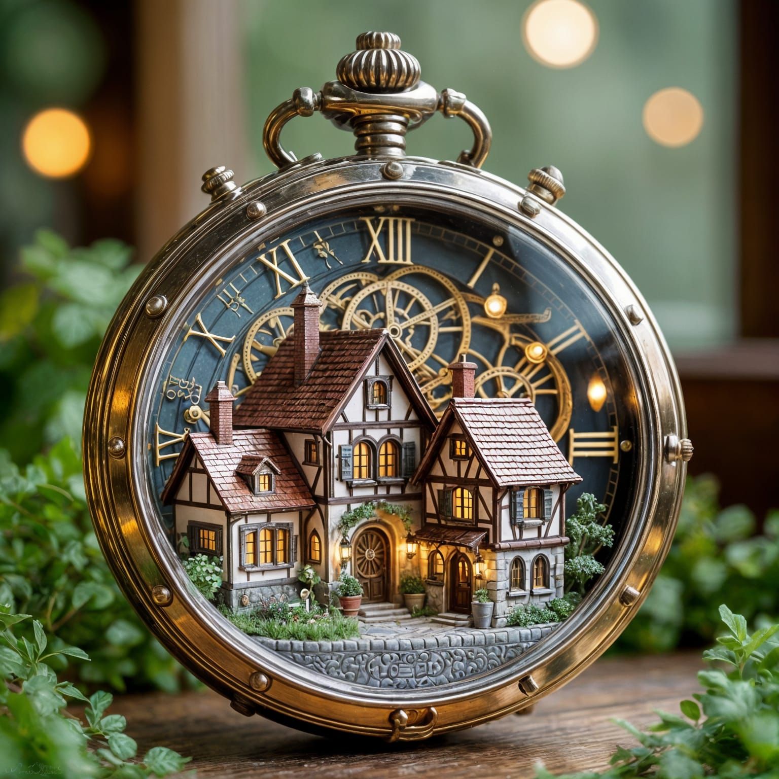 Miniature Clockwork Village Inside Antique Pocket Watch