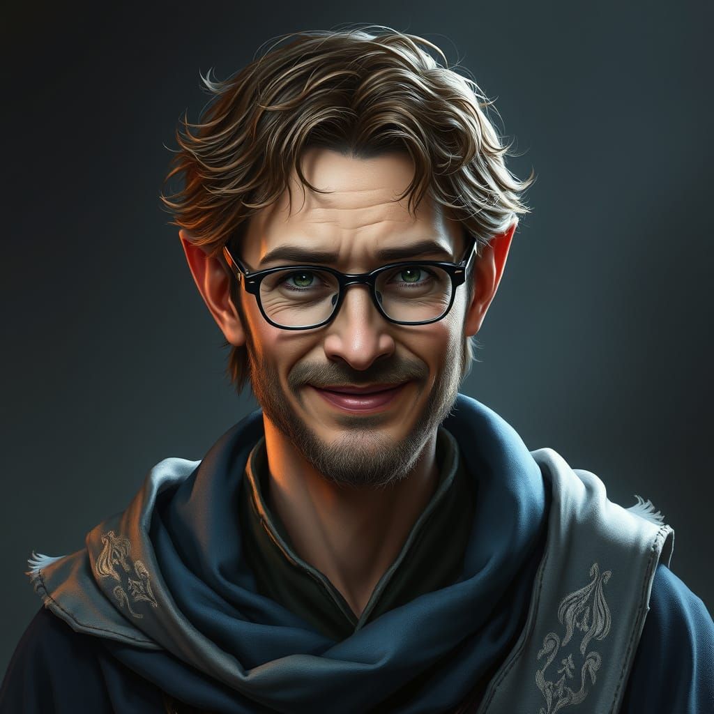 Half-Elf Wizard in Elegant Abjuration Robes