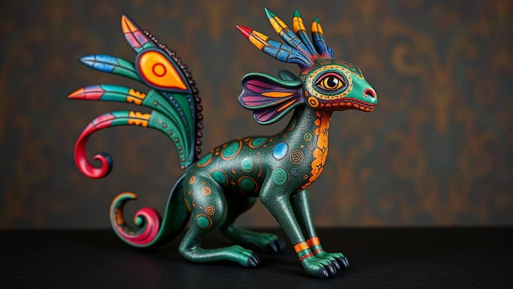 Whimsical Alebrije fantasy animal figurine (open prompt)....