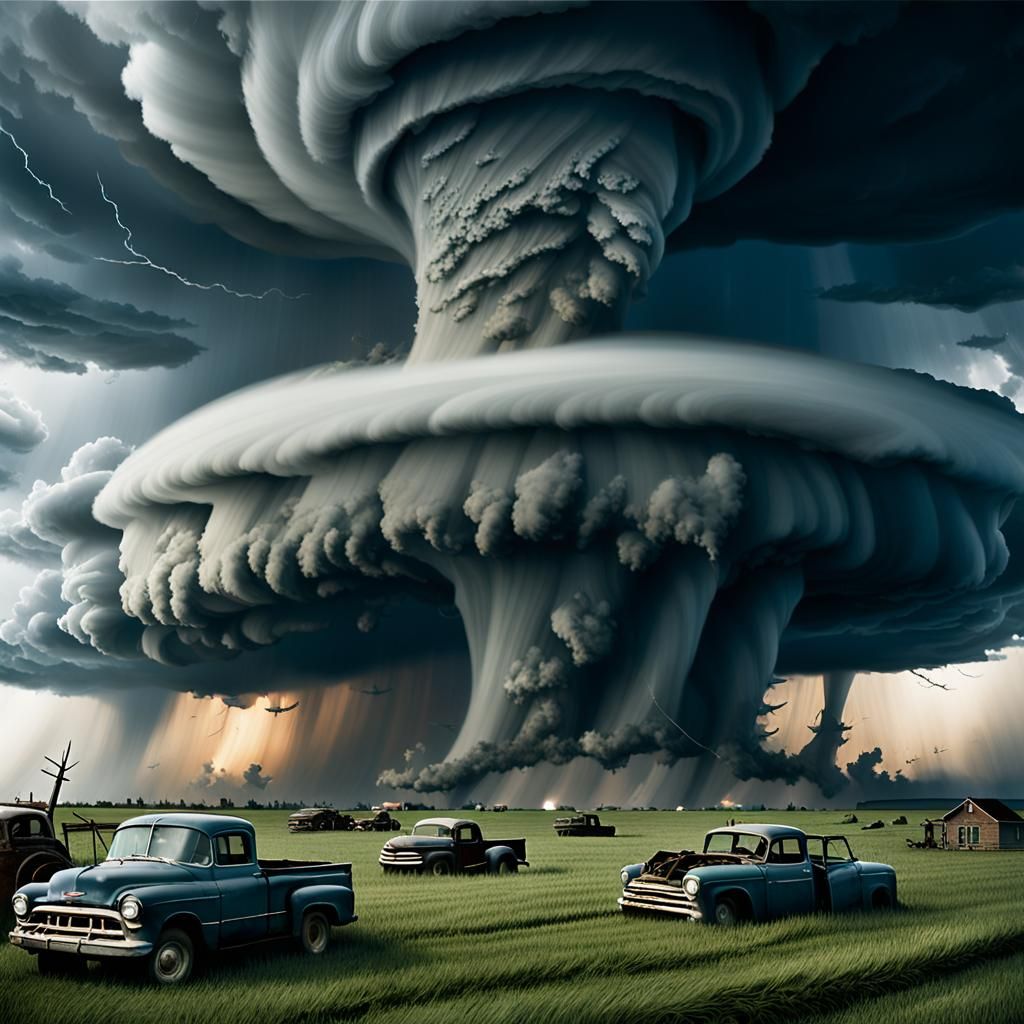 Tornado Touches Down in Open Field: 3D Digital Art