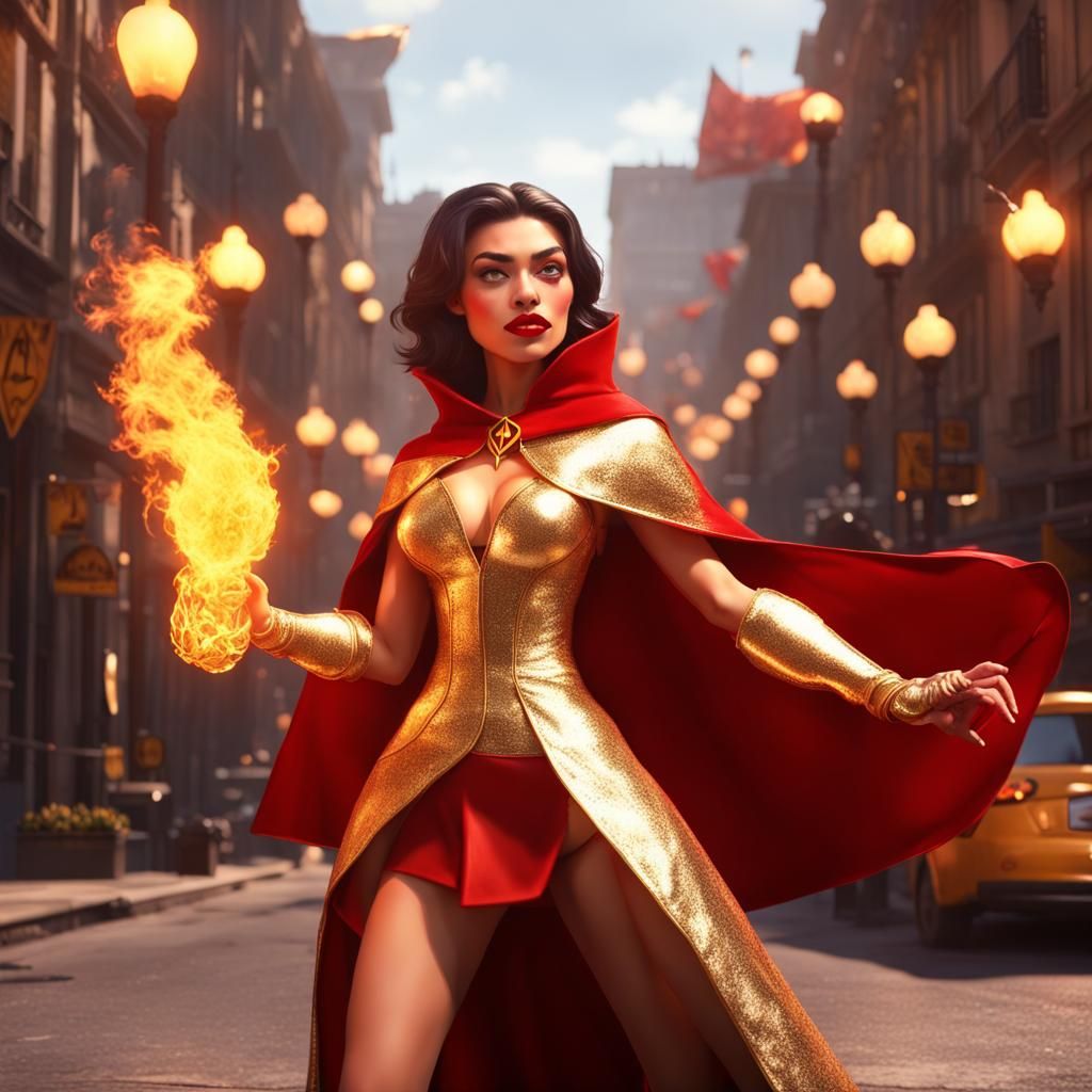 Fiery Supervillainess Blows a Kiss: 3D Digital Art