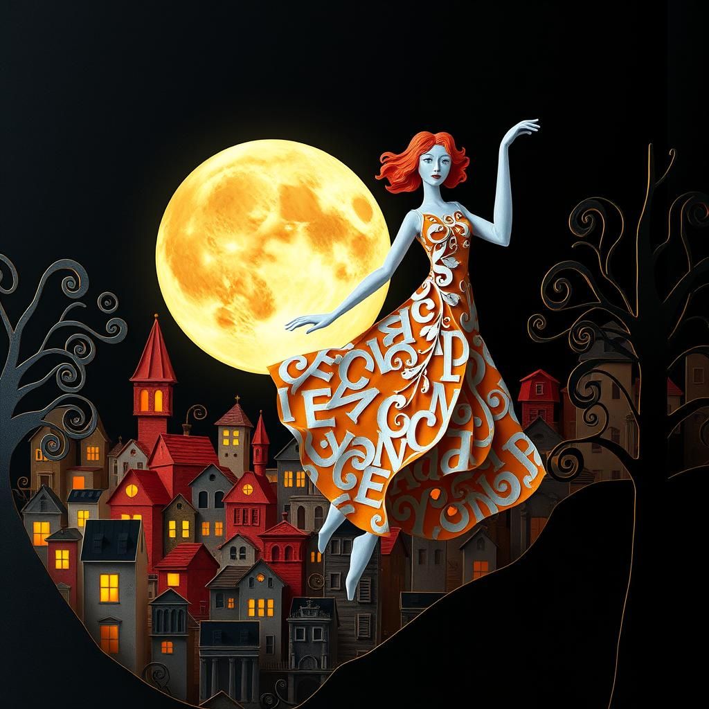 Origami Woman in Letter City, Digital Matte Painting