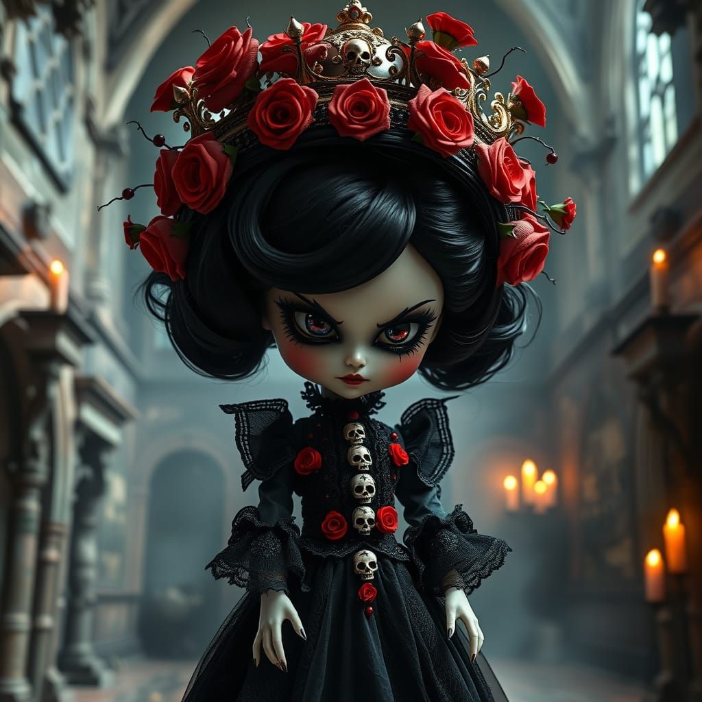 creepy gothic doll with roses