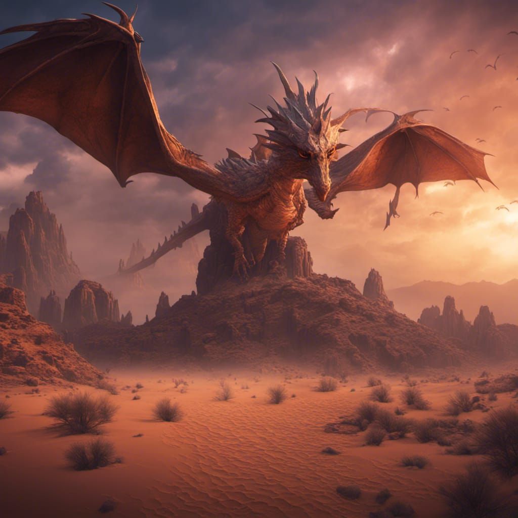 Desert Sunrise with Dragons: Fantasy Concept Art