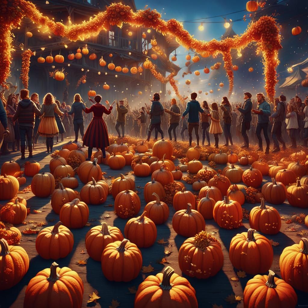 Festive Pumpkin Sagra: A Cinematic Fantasy Scene