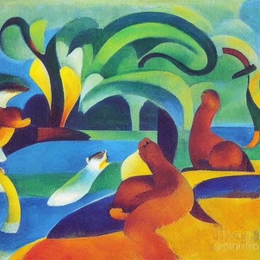 Kind Otters in Expressionist Style