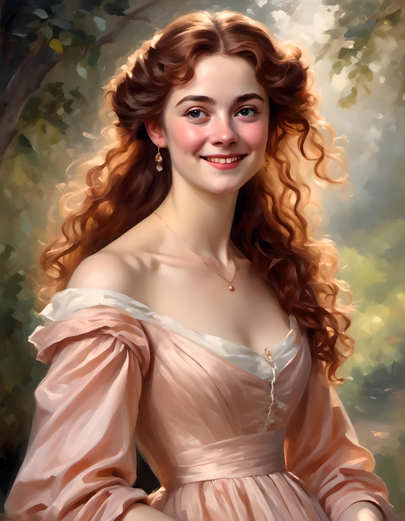 Joyful Woman in Peach Dress, Jane Austen Era