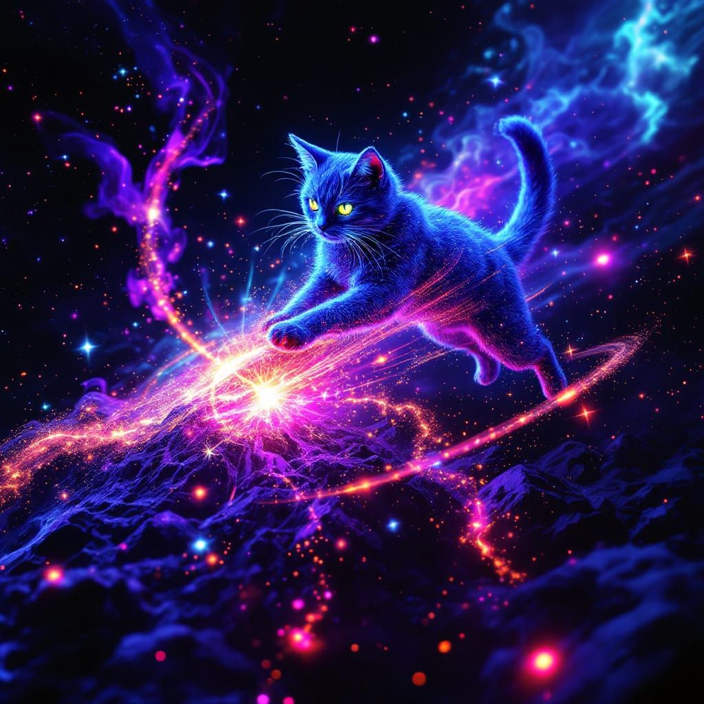 A mesmerizing psychedelic light artwork of a Russian blue ca...