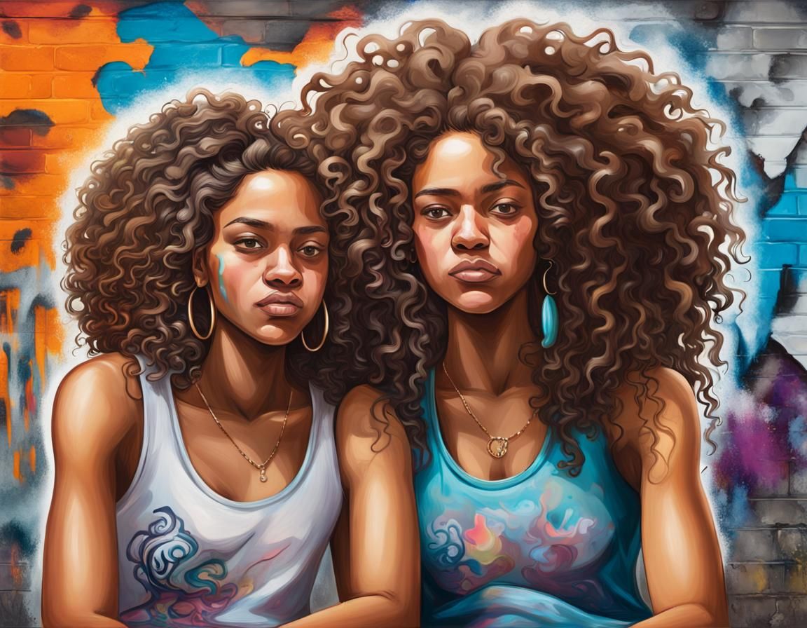 Graffiti Art: Mother and Daughter Portrait