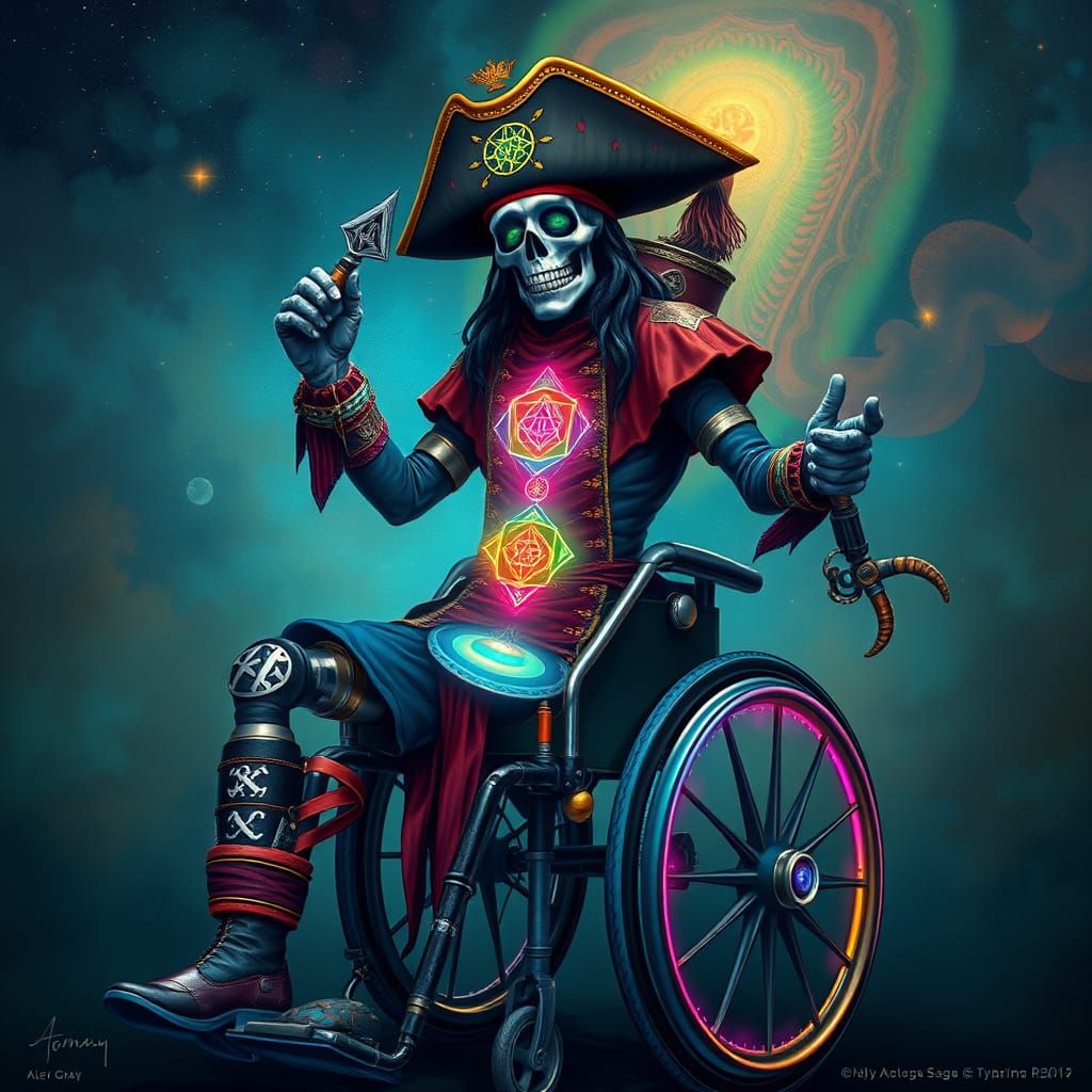 Visionary Pirate with Chakras in Alex Grey Style