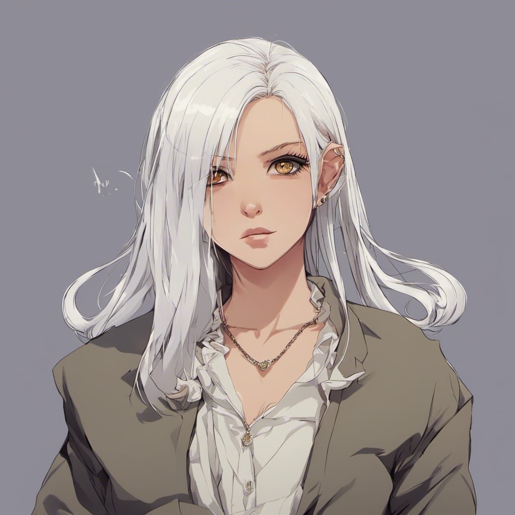 Anime Girl with Bold Eyeliner and Metal Accents