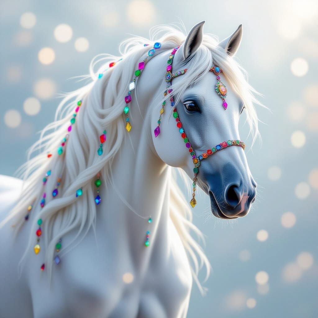 Gigantic White Horse with Crystal Beaded Mane
