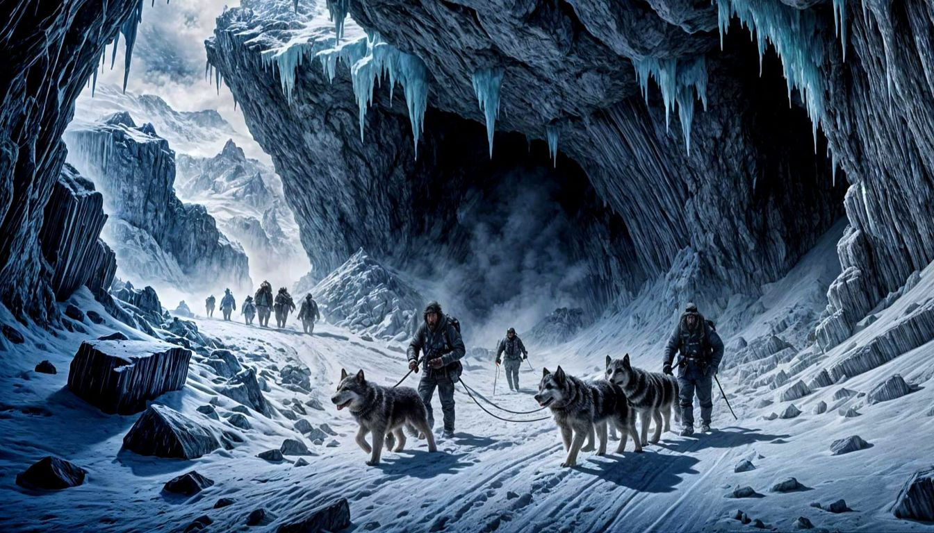 Antarctic Cave Entrance in Charcoal Drawing