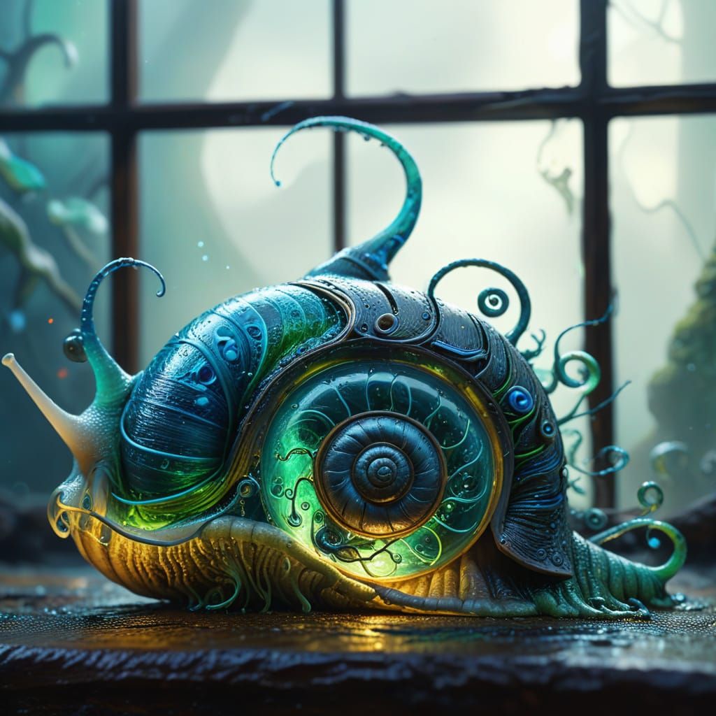 Surreal Snail Abomination Navigates Time Flow