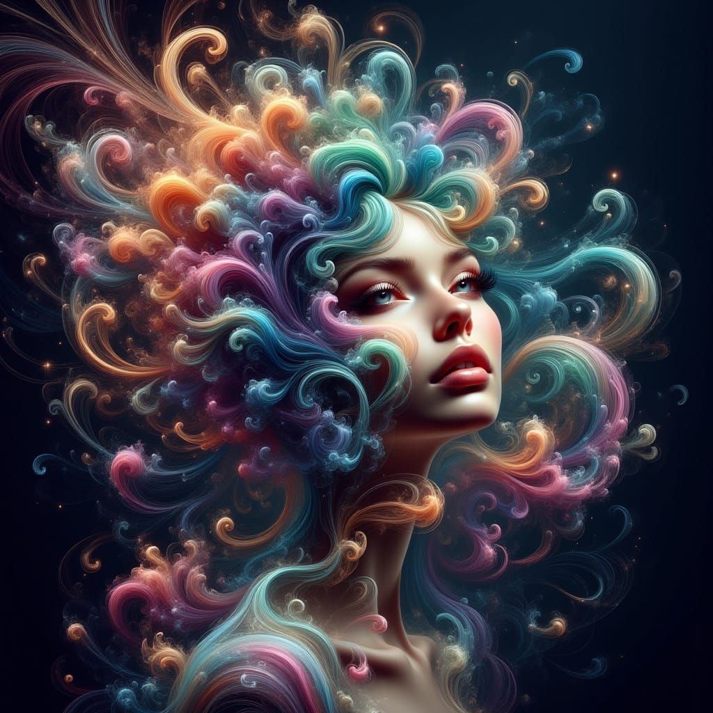 Cosmic Being in Galaxy with Abstract Fractal Patterns