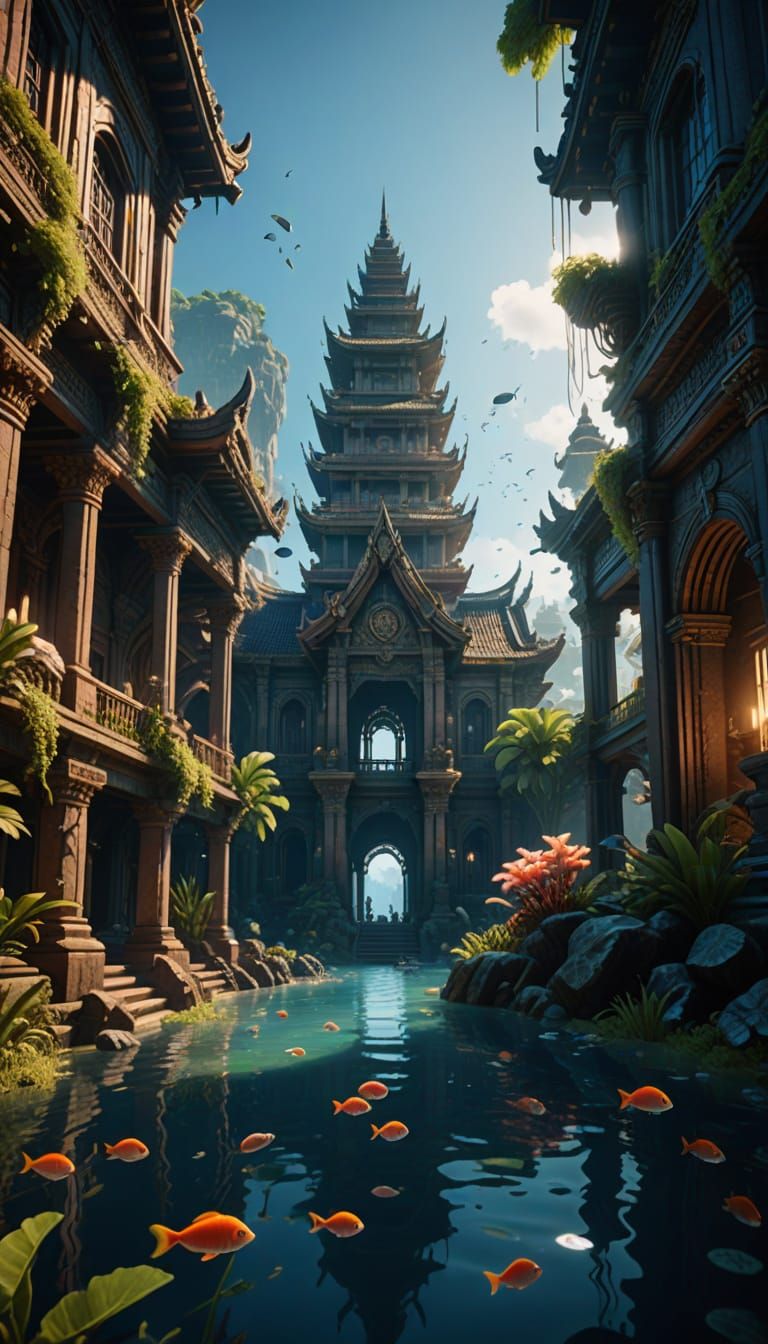 Majestic Underwater Joglo City in Vibrant 3D