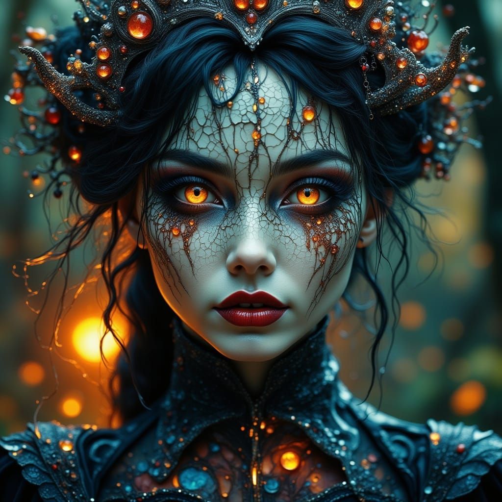 Cracked Porcelain Woman in Gothic Dark Fantasy Style