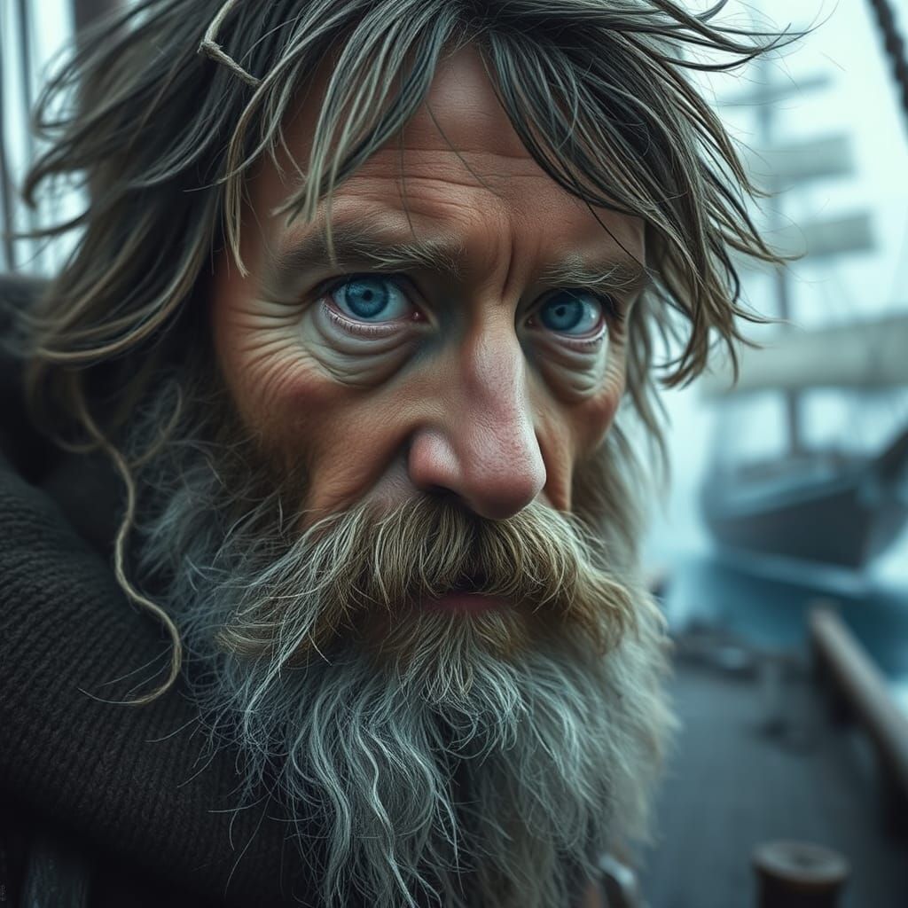 Ancient Mariner Portrait in Biomechanical Surrealist Style