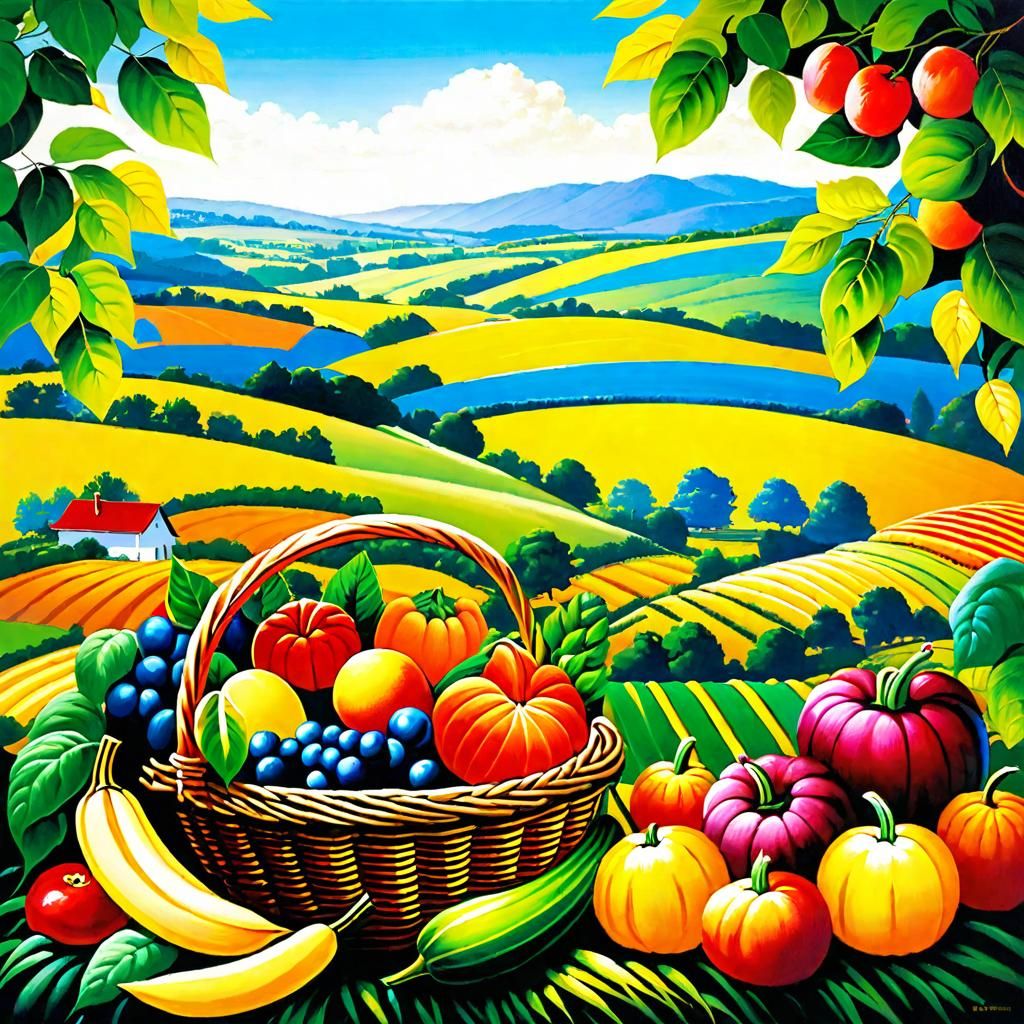 Colorful Harvest Painting: Nature's Bounty