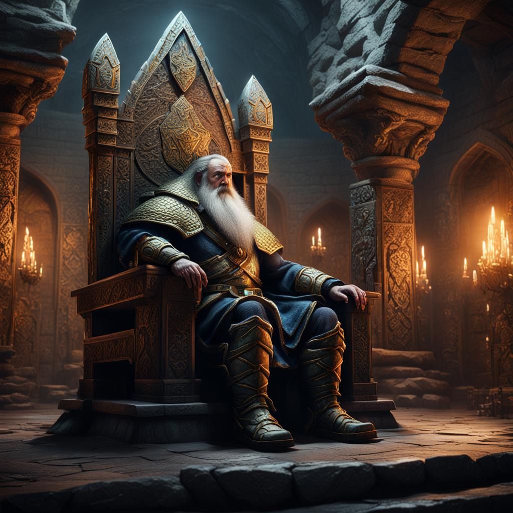 Dwarven King on Stone Throne: Fantasy Concept Art