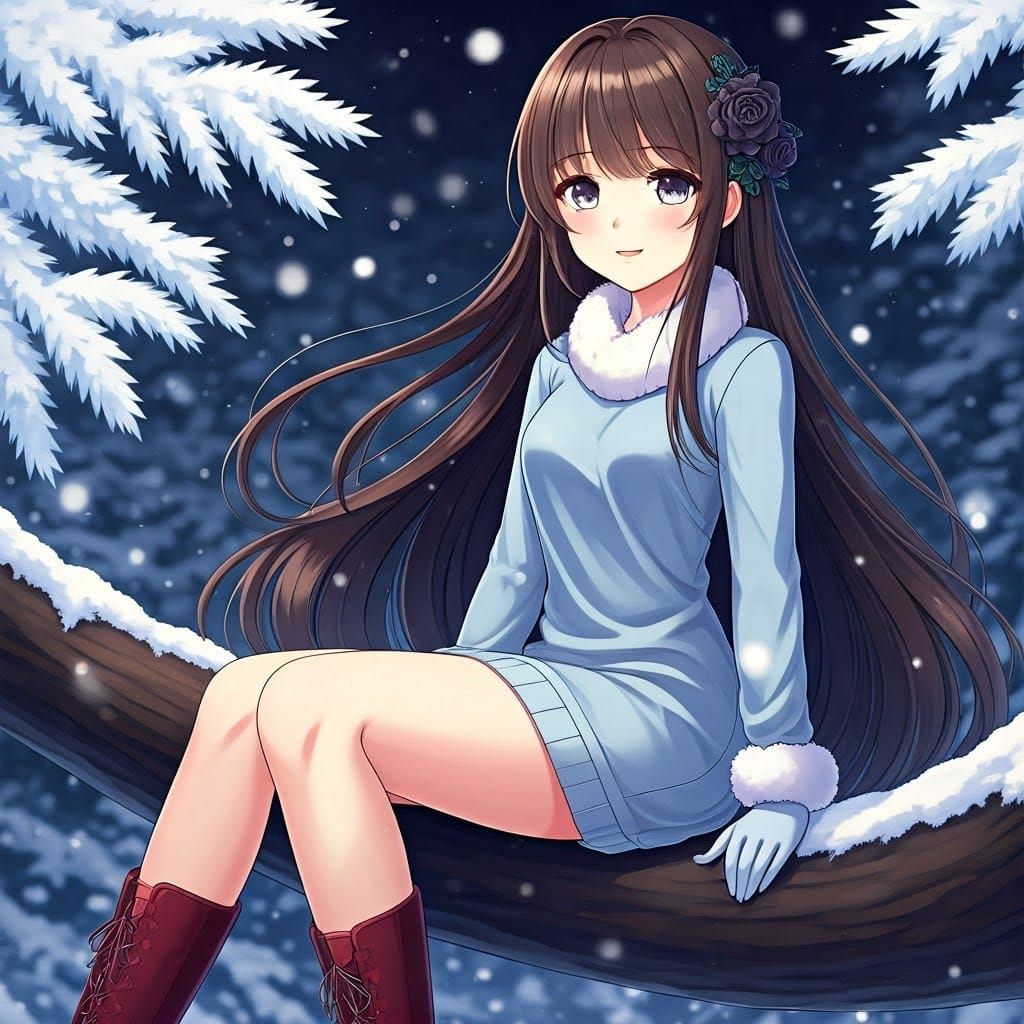 Girl in Winter Forest, Anime Manga Style
