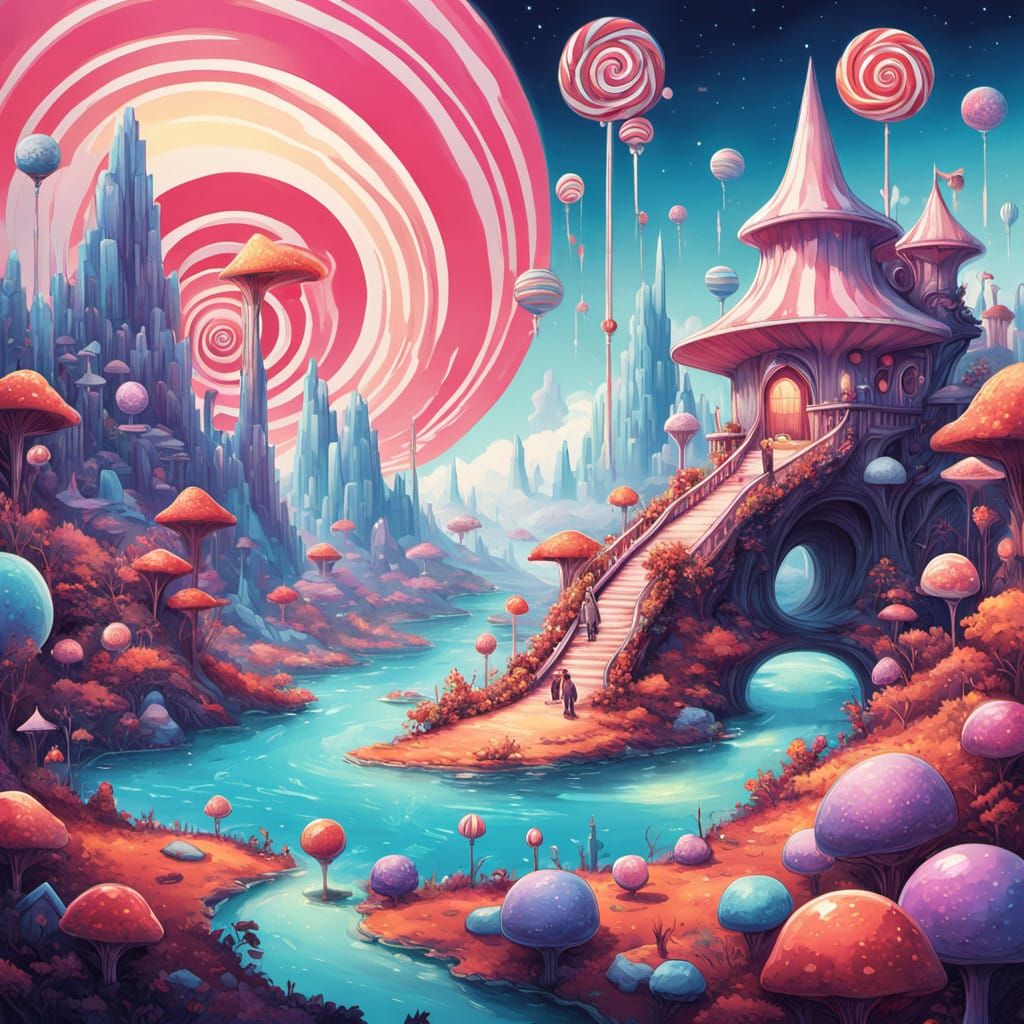 Cosmic Kobolds in Whimsical Candyland Landscape