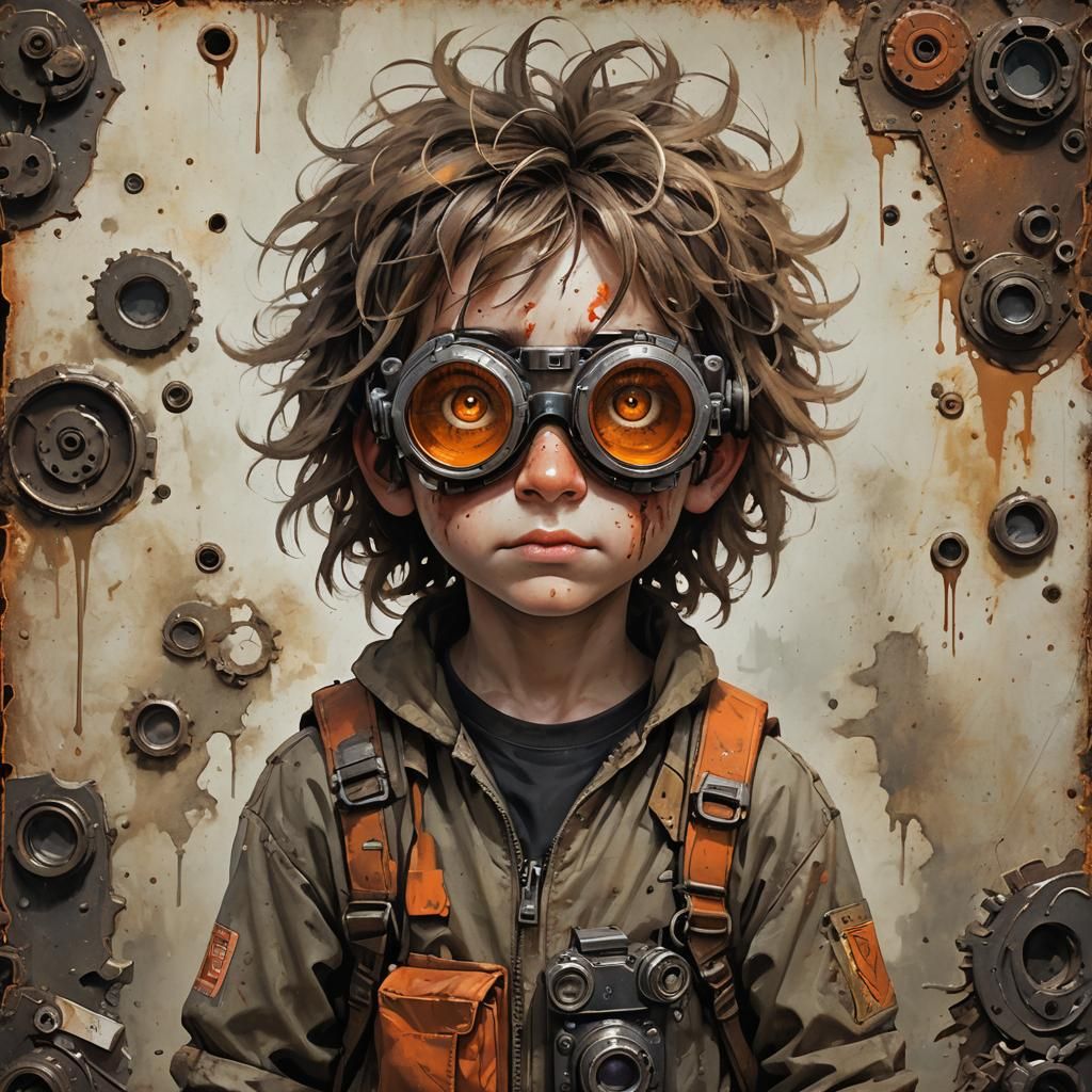 Post-Apocalyptic Child with Goggles in Anime Style