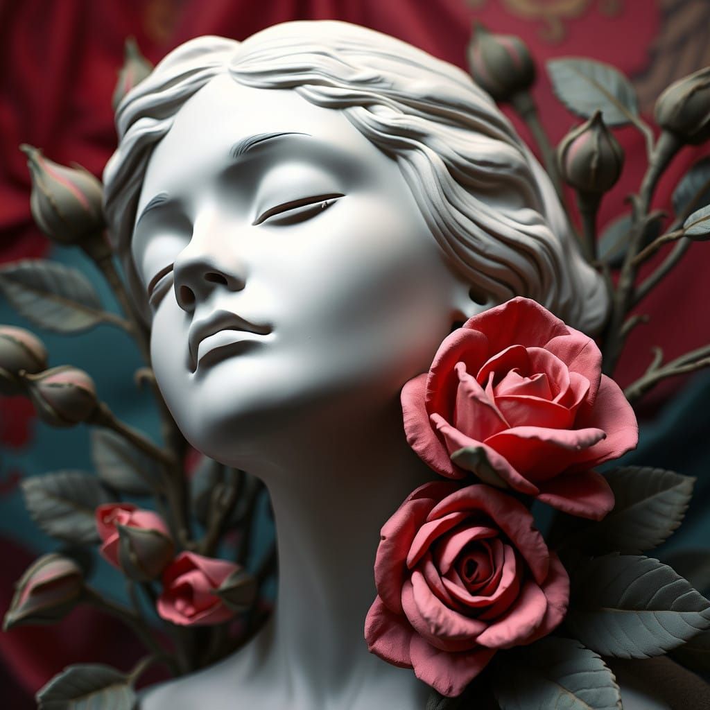 Dreamy Female Form amidst Whimsical Clay Roses